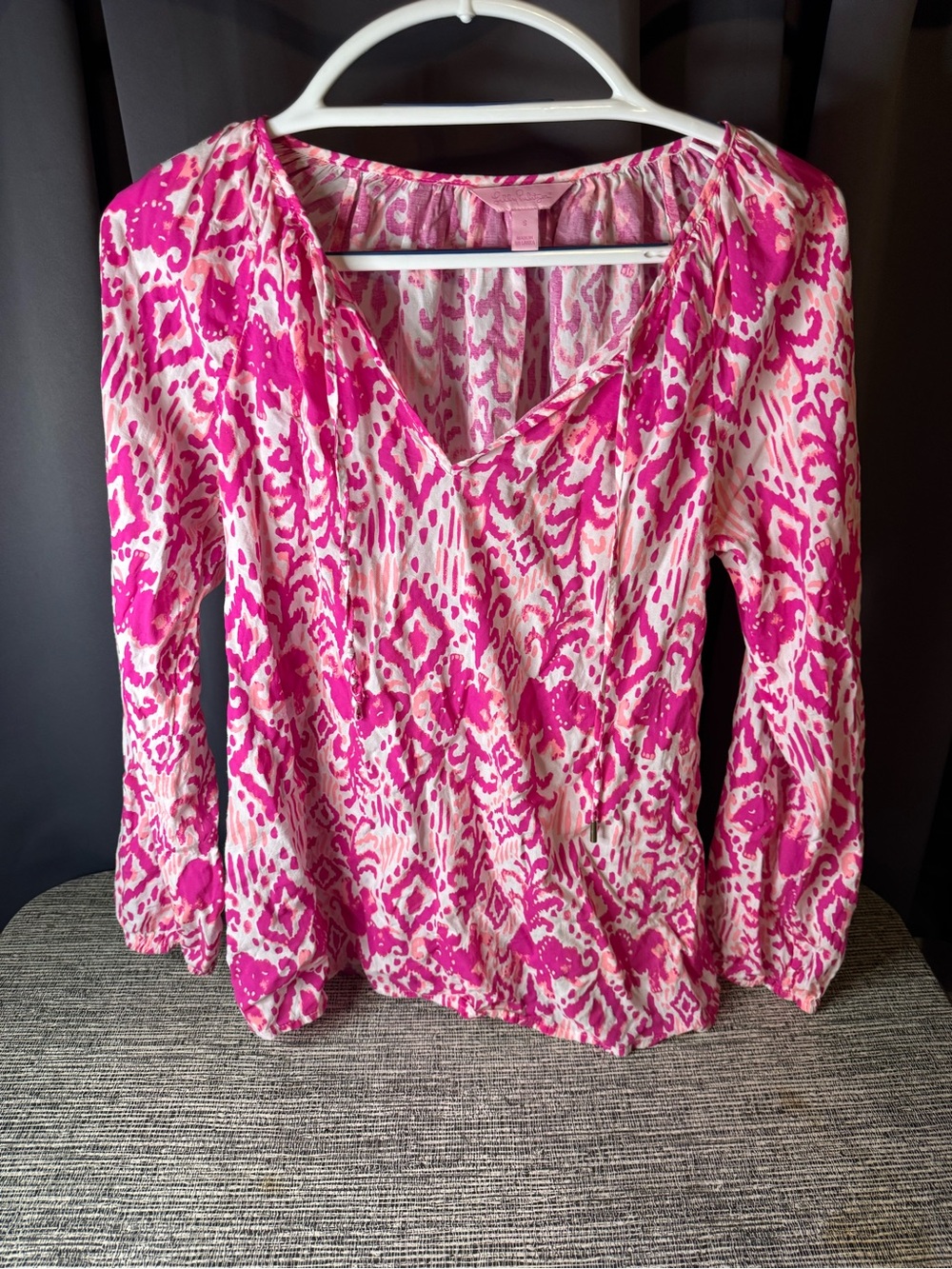 Lilly Pulitzer Pink & White Printed V-Neck Blouse